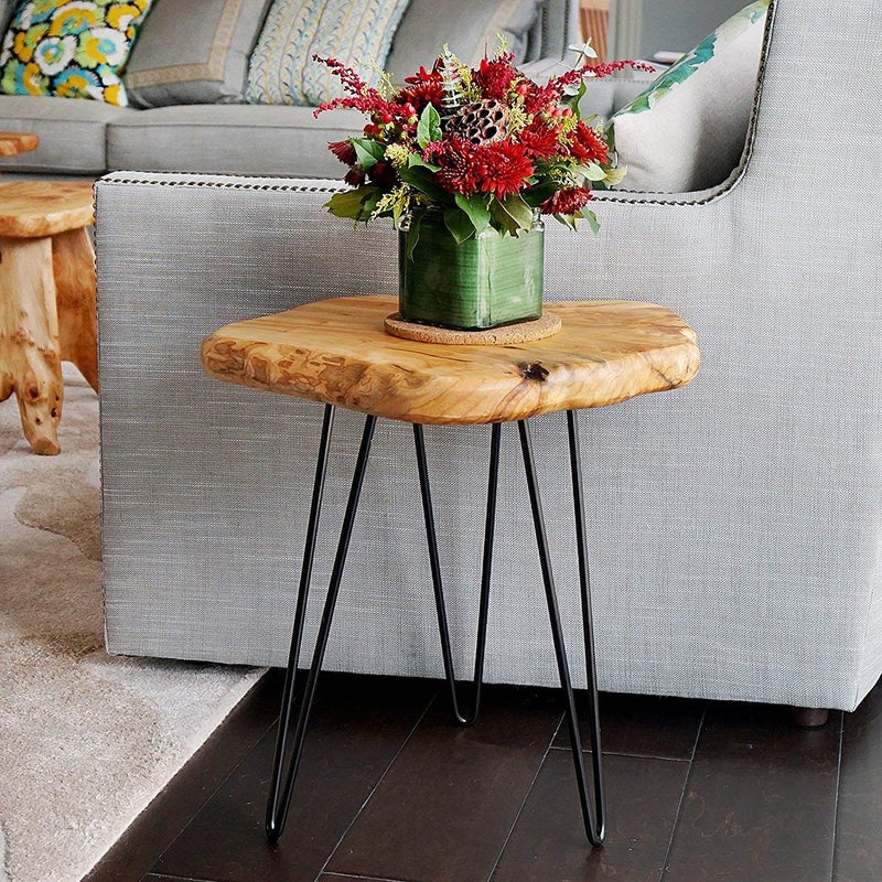 WELLAND Live Edge Side Table with Hairpin Legs, Natural Edge Side Table, Small Nightstand Wood, 15.5" Tall - Image 5
